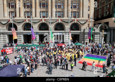 La protestation s'est tenue à Perth occupent de coïncider avec le début de CHOGM 2011. Perth, Australie occidentale. Banque D'Images