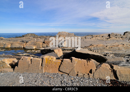 Une côte rocheuse le long du golfe du Saint-Laurent, Québec, Canada. Banque D'Images