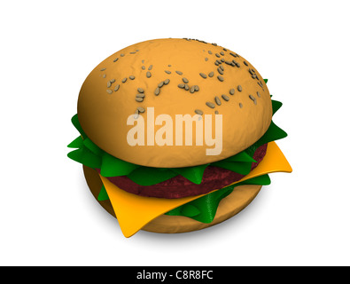 Rendu 3D, L'illustration de fast-food burger, isolé sur blanc. Banque D'Images
