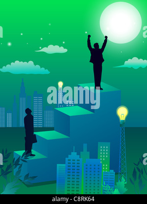 Illustration de ville et deux hommes debout sur les mesures haute Banque D'Images