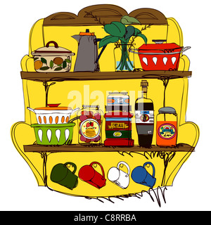 Ustensile de cuisine avec plateau en bois Banque D'Images