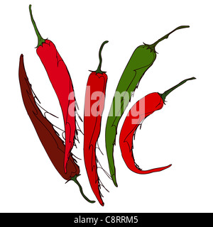Piment rouge et vert sur fond blanc Banque D'Images