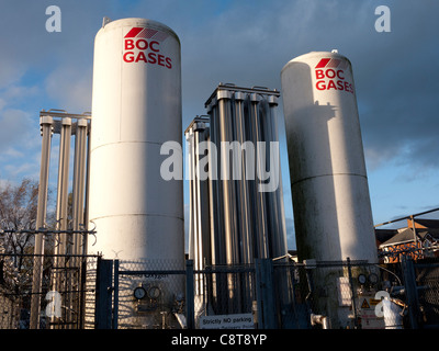 Les réservoirs à oxygène liquide, England, UK. Banque D'Images