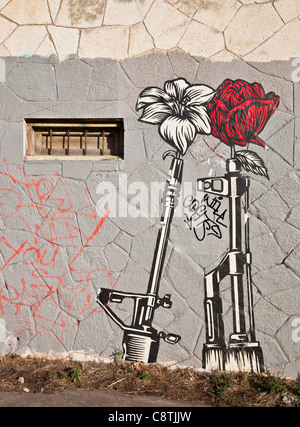 Shepard Fairey's 'Guns and Roses' Wheatpaste Street Art à Austin, Texas Banque D'Images