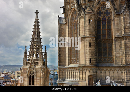 Détails extérieurs de la cathédrale de la Sainte Croix et Sainte Eulalie. Barcelone, Catalogne, Espagne. Banque D'Images