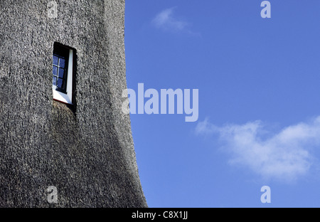 Mur d'herbe de chaume sur moulin à vent. Aux Pays-Bas. Banque D'Images