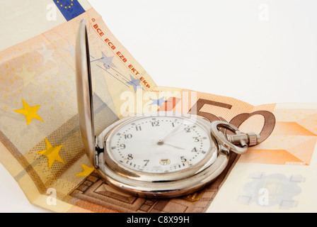 Euro argent, une montre et chaîne Banque D'Images