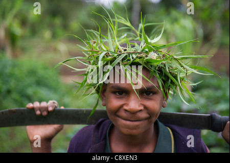 Jeune garçon de Tari Valley Southern Highlands Papouasie Nouvelle Guinée Banque D'Images