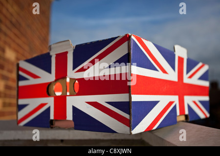 Drapeau britannique Union Jack, boîte de carton Banque D'Images