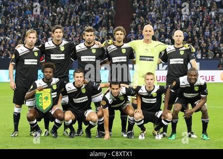 03 11 2011 L'UEFA Europa League phase de groupes FC Schalke 04 contre l'AEK Larnaca dans la Veltins Arena de Gelsenkirchen. Line-up de l'équipe photo de l'AEK Larnaca Banque D'Images