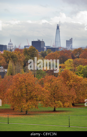 Londres, Royaume-Uni. Toits de Londres avec Regents Park au premier plan en pleine couleurs d'automne le vendredi 4 novembre. Banque D'Images