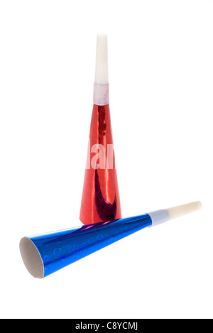 Party Blowers, photo sur le fond blanc Banque D'Images