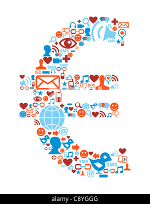 Social media icons set en forme de symbole monétaire de l'euro illustration Banque D'Images