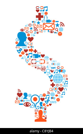 Social media icons set en forme de symbole de devise dollar illustration Banque D'Images