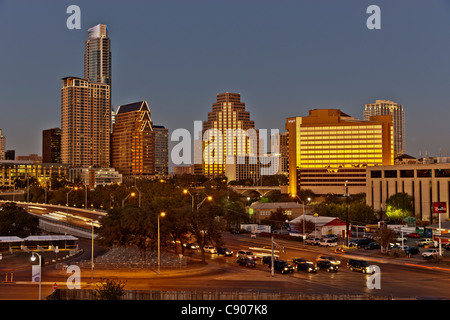 Austin, paysage urbain, au coucher du soleil Banque D'Images