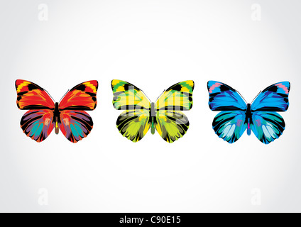 Ensemble de beaux papillons multicolores aux couleurs vives Banque D'Images