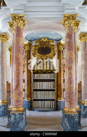 Détail de l'ancienne bibliothèque, Ottobeuren Abbaye, Ottobeuren, Bavaria, Germany, Europe Banque D'Images