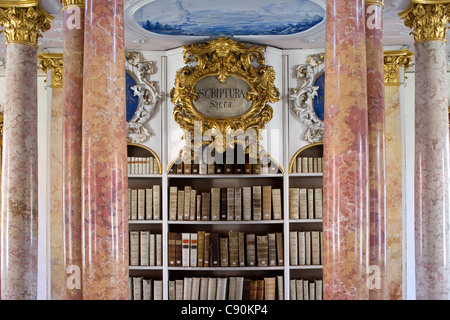 Détail de l'ancienne bibliothèque, Ottobeuren Abbaye, Ottobeuren, Bavaria, Germany, Europe Banque D'Images