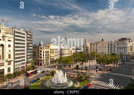 Place de l'hôtel de ville, la Plaza del Ayuntamiento, Valencia, Espagne Banque D'Images