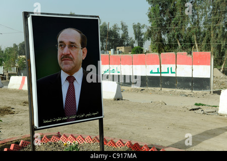 Le président irakien Nouri Al Malikli portrait à un point de contrôle, au sud de Bagdad Banque D'Images