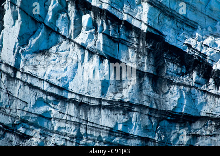 Close up des couches de glace sur Margerie Glacier dans l'entrée d'Tarr, Glacier Bay National Park & Préserver, sud-est de l'Alaska, l'été Banque D'Images