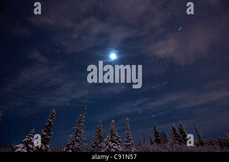 Pleine lune et un ciel étoilé de nuit d'hiver sur les collines, au-dessus de Anchorage, Southcentral Alaska, Winter Banque D'Images