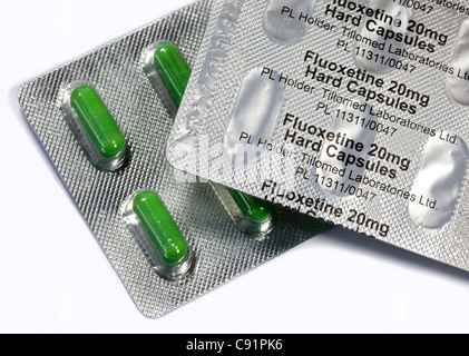 Gélules de fluoxétine (Prozac) dans le conditionnement sous blister Banque D'Images