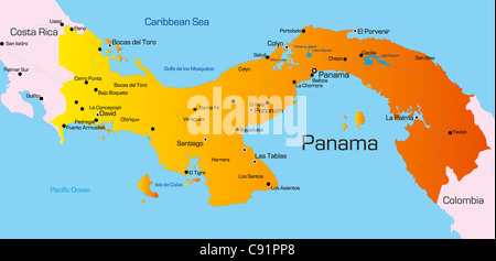 Application couleurs Carte de Panama Pays Banque D'Images