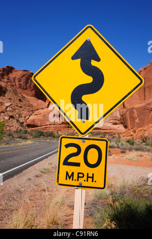 Signe de la limite de vitesse, Arches National Park Banque D'Images