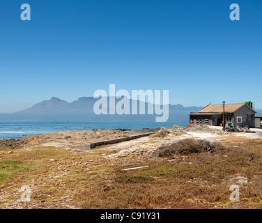 La vue retour à Cape Town et Table Mountain depuis l'île de Robben. Robben Island a été autrefois un hôpital pénitentiaire et léproserie Banque D'Images