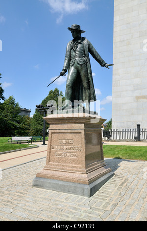 Statue du Colonel William Prescott au Bunker Hill Monument historique de Charlestown, Boston, Massachusetts, USA. Banque D'Images