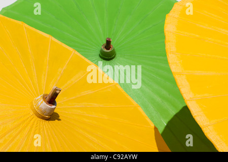 Parapluies de papier fait main séchant au soleil, Bo Sang, Thaïlande Banque D'Images