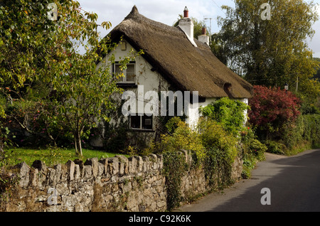 Un cottage de chaume et s/n village Dunsford Devon UK Banque D'Images