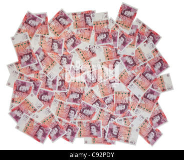 50 livres monnaie billets de banque britannique £50 riche en espèces d'affichage propagation riches Banque D'Images