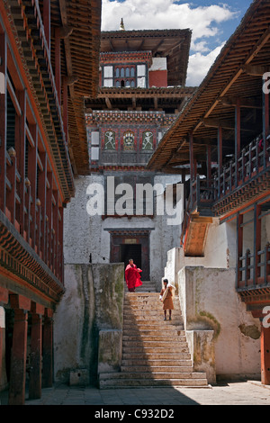 Le magnifique intérieur de Wangdue Phodrang Dzong (forteresse). Banque D'Images