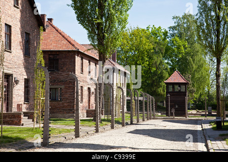 La Pologne, Oswiecim, Auschwitz I. Les blocs prison contiennent maintenant des expositions de l'histoire d'Auschwitz. Banque D'Images