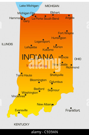 Carte des couleurs de vecteur d'état de l'Indiana. Usa Banque D'Images