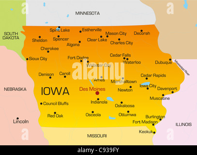 Vector carte des couleurs de l'Iowa State. Usa Banque D'Images