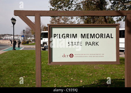 Pilgrim Memorial State Park Signe, Plymouth, MA Banque D'Images