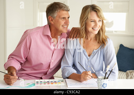 Couple d'âge moyen à l'aquarelle peinture Banque D'Images