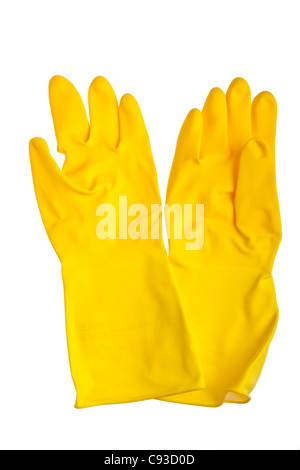 Paire de gants de protection en caoutchouc jaune Banque D'Images