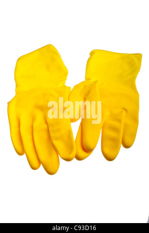 Paire de gants de protection en caoutchouc jaune Banque D'Images