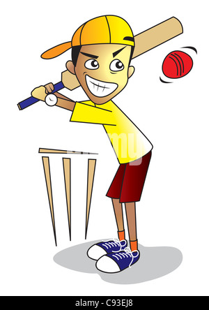 Kid jouer au cricket Banque D'Images
