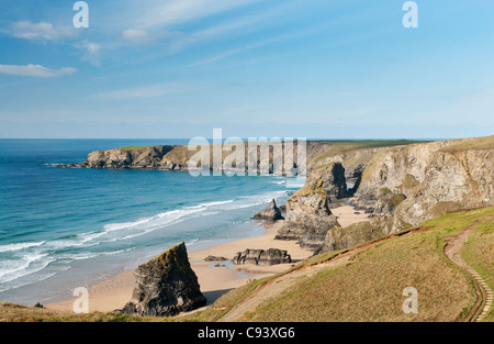 Avis de Bedruthan Steps sur la côte nord de Cornwall, UK Banque D'Images