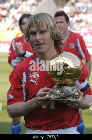 Pavel Nedvěd, joueur de football tchèque, a remporté le Golden ball Award. Banque D'Images