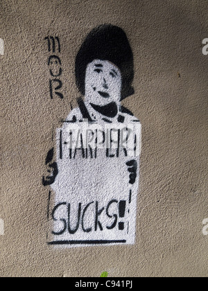 Le Graffiti protester contre Stephen Harper, Premier Ministre du Canada Banque D'Images