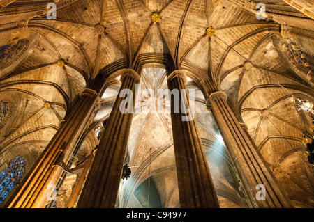 À l'intérieur de la cathédrale de la Sainte Croix et Sainte Eulalia, Barcelone, Espagne Banque D'Images