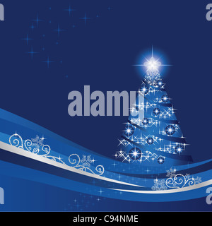 Frosty lumineux de Noël avec des flocons de neige et de noël dans un jardin d'hiver bleu. Banque D'Images