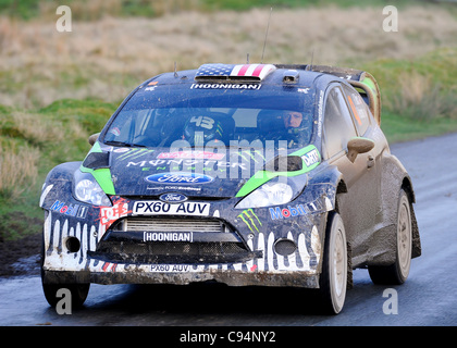 13.11.2011 Powys, Pays de Galles. Ken Block (USA) et Co-Driver Alex Gelsomino (USA) dans la # 43 Monster World Rally Team Ford Fiesta RS WRC en action lors du premier passage de la scène Crychan (SS19) pendant 4 jours de la FIA WRC Wales Rally GB. Crédit obligatoire : ActionPlus Banque D'Images