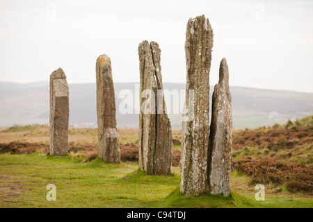 L'anneau de l'Orkney sur Shetlands est le troisième plus grand cercle de pierre en Bretagne. Banque D'Images